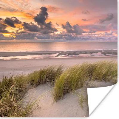Produktbild von MuchoWow® Poster Sonnenuntergang - Düne - Strand - Pflanzen - Meer 75x75 cm - Wand Dekoration