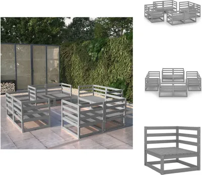 Produktbild von vidaXL 8-tlg. Garten-Lounge-Set Grau Massivholz Kiefer - Gartenmöbel-Sets
