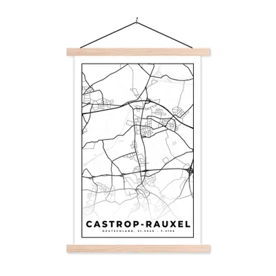 Produktbild von MuchoWow® Textilposter Castrop-Rauxel - Karte - Stadtplan 120x180 cm mit holzfarbenen Rahmen - Textil-Plakat