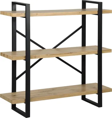 Produktbild von BELIANI Bücherregal Heller Holzfarbton MDF Platte Metall 111 x 111 x 35 cm Modern Industrieller Stil Praktisch 3 Regalböden Viel Stauraum Wohnzimmer