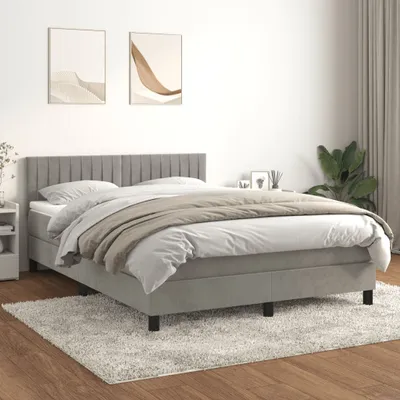 Produktbild von Boxspringbett mit Matratze Hellgrau 140x200 cm Samt