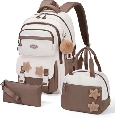 Produktbild von Amythe Schulranzen Mädchen Set mit Lunchpaket Mäppchen, Braun
