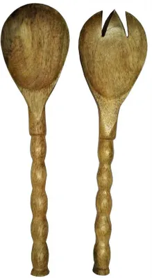 Produktbild von Holz Löffel & Gabel Set 'Knopen & Twirls' Handgefertigt Vintage Geschirr - Küchen Dekoration - 11632 Holz Löffel