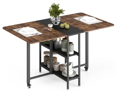 Produktbild von Mobiler Klappbarer Esstisch mit 2 Ablagen, 140 x 80 x 75 cm, Rustikales Braun/Schwarz
