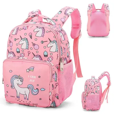 Image de Sac à dos pour enfants, motif licorne, rose, 27x10x20 cm, en nylon