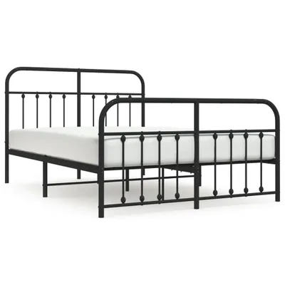 Zdjęcie produktu dla Metalowa Rama Łóżka Z Wezgłowiem I Zanóżkiem, Czarna, 140X200Cm Lumarko!