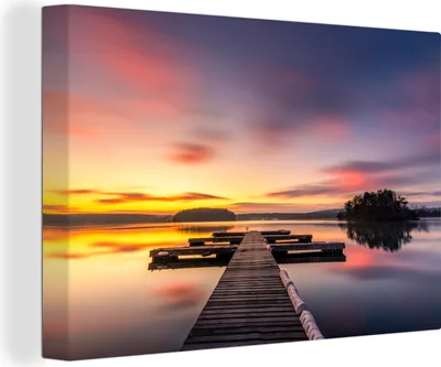 Obrázek produktu pro OneMillionCanvasses® - Obraz na plátně - 140x90 cm, Molo - Západ slunce - Voda - Moře - Odraz, Nástěnné umění tisk nástěnné dekorace - Fotografie na plátně - Malba na plátně