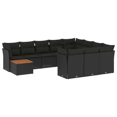 Produktbild von vidaXL 11-tlg. Garten-Sofagarnitur mit Kissen Schwarz Poly Rattan