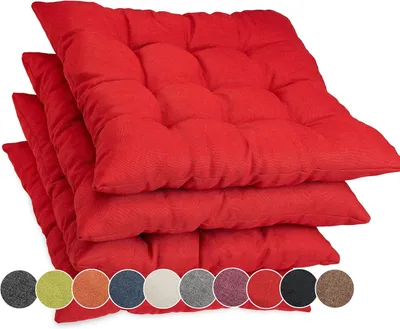 Produktbild von Sunnypillow 4er Set Stuhlkissen mit Bändern 40x40 cm Bequeme Polsterauflage 8cm dick Auflage für Stühle / Bänke in Haus und Garten Sitzkissen Sitzauflage Gartenkissen Outdoor / Indoor | Rot