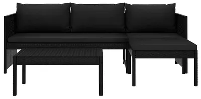 Produktbild von vidaXL 3-tlg. Garten-Lounge-Set mit Auflagen Poly Rattan Schwarz
