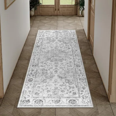 Produktbild von Läufer Flur 60x180cm Grau Waschbar Vintage Stil