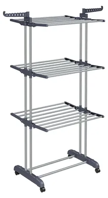 Zdjęcie produktu dla Szary suszarkę do bielizny ze stali i tworzywa sztucznego – składana – oszczędza miejsce – 64 x 126 x 172 cm
