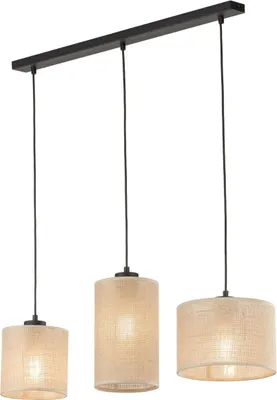 Produktbild von Pendelleuchte Metall Stoff H: max. 120 cm Schwarz Braun E27 3-flammig länglich Modern
