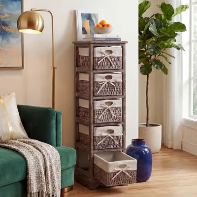 Immagine prodotto di Cassettiera a ripiani con 5 cassetti a cestello 90x25x28cm, look shabby, vintage ~ marrone