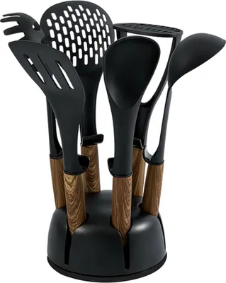 Produktbild von Schäfer 7-tlg. Küchenhelfer-Set Ergonomische Griffe Küchenbesteck Küchenhelfer Küchenutensilien Kochzubehör Set Holz Optik
