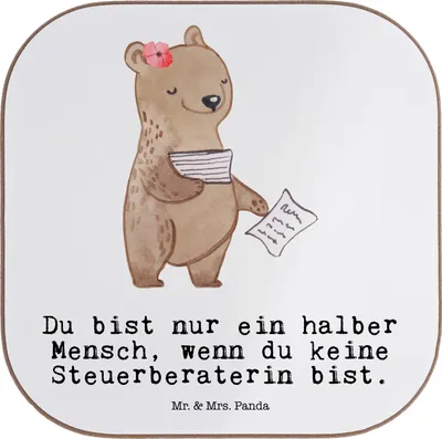 Produktbild von Mr. & Mrs. Panda Untersetzer für Gläser Steuerberaterin Herz - Weiß - Geschenk, bieruntersetzer, Holzuntersetzer, gläseruntersetzer, Coaster