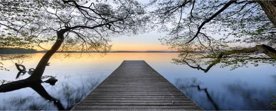 Produktbild von Tulup® Leinwandbild - 125x50 cm - Wandkunst - Drucke auf Leinwand - Leinwanddruck  - Landschaften - Blau - Pier am See
