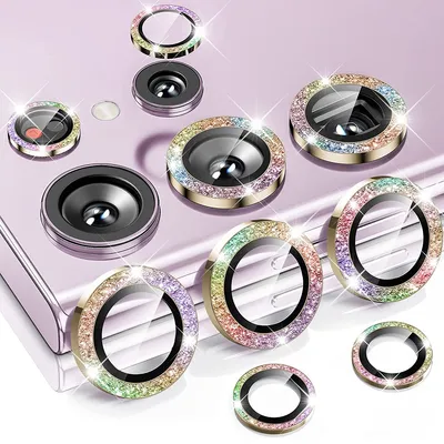 Immagine prodotto di Anello glitterato per la fotocamera posteriore del Samsung Galaxy S23 Ultra + Custodia protettiva in vetro temperato H9 colorata