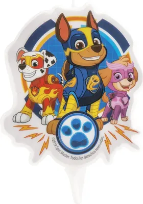 Zdjęcie produktu dla Świeczka urodzinowa Paw Patrol 7 cm w kolorze białym i niebieskim jako dekoracja tortu na przyjęcia urodzinowe dla dzieci