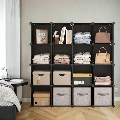 Zdjęcie produktu dla Modułowa półka na buty i do przechowywania | Czarny | 125x31x125 cm