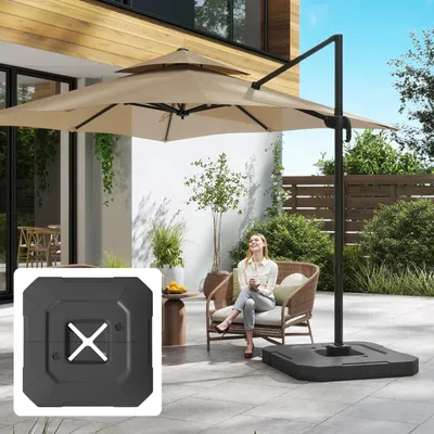 Produktbild von Sonnenschirmständer 2-teilig befüllbar, Ampelschirm Gewicht Schirmgewicht, HDPE Schwarz | 101x101 cm | bis 52,5 kg | wetterfest stapelbar