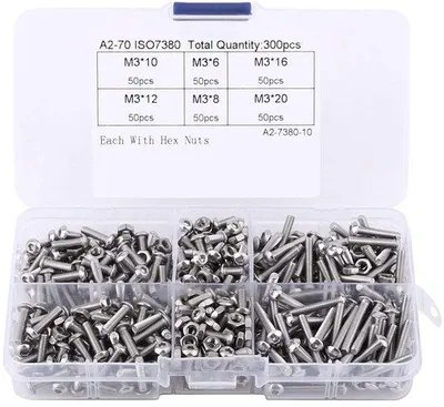 Produktbild von M3-Schrauben 300 Stück - 6/8/10/12/16/20 mm - Edelstahl 304 - Bezugssätze - Maschinenteile - Holzbauzubehör