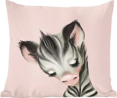Produktbild von MuchoWow® Zierkissen Sofakissen Wohnzimmer Dekokissen 40x40 cm Zebra - Kinder - Rosa - Foto Kissen - Schlafzimmer Dekoration
