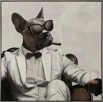 Produktbild von ArtUniverse Leinwandbild Hunde Mafioso II Tiermotiv Beige 82,5 x 82,5 cm