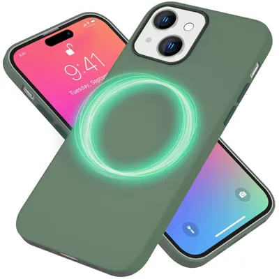 Image de Étui MagSafe pour iPhone 15 Plus Étui en silicone liquide Étui pour téléphone portable Étui magnétique Vert