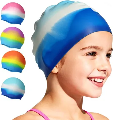 Produktbild von Badekappe Kinder Wasserdicht, Silikon Badehaube für Jungen & Mädchen mit Anti-Rutsch und UV-Schutz, Bequem Schwimmkappe für Langes und Kurzes Haar-Reißfest