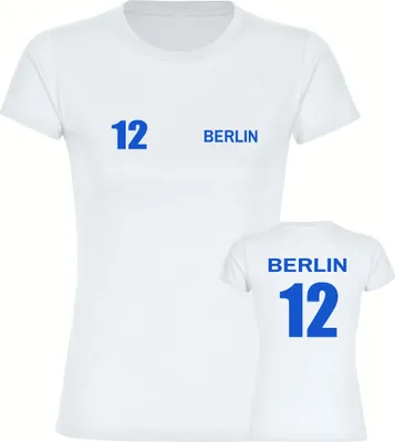 Produktbild von multifanshop Damen T-Shirt - Berlin blau - Trikot Nummer 12, weiß, Größe S