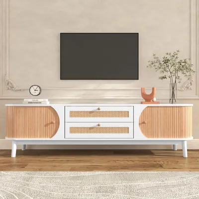 Immagine prodotto di Mobile TV con ante e cassetti, dimensioni 170x39,5x46 cm, colore bianco e legno