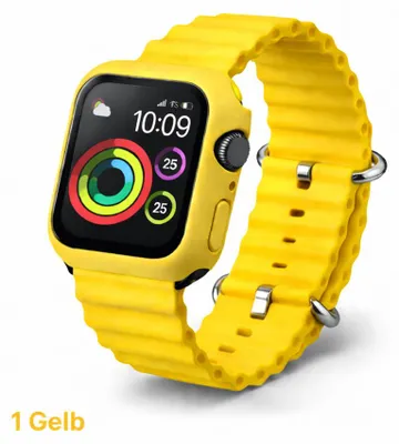 Produktbild von Apple Watch Silikon Ocean Sport Armband + Case Hülle Serie 1-9 - 1# Gelb, Apple Watch 44mm