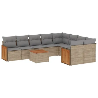Produktbild von vidaXL 10-tlg. Garten-Sofagarnitur mit Kissen Beige Poly Rattan