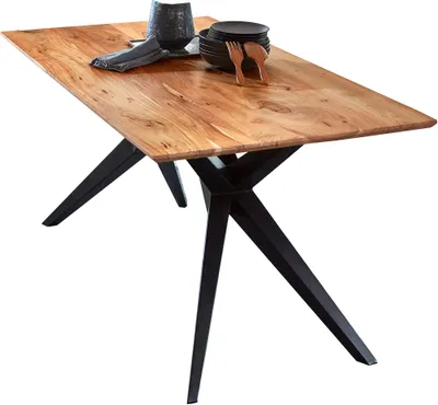 Produktbild von Esszimmertisch 200 x 100 cm Heidi, Akazienholz massiv, naturfarben, Tischplatte 26 mm mit Schweizer Kante, Airloft-Gestell aus schwarzem Metall