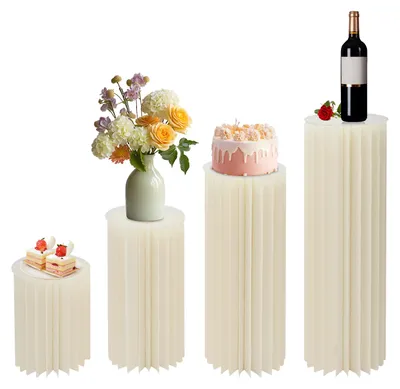 Zdjęcie produktu dla 4-częściowy tekturowy stojak na kwiaty 40 cm 60 cm 80 cm 100 cm z płytkami z PVC ślubny wazon na kwiaty do dekoracji imprez (biały)