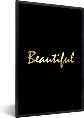 Produktbild von MuchoWow® Gerahmtes Poster Zitat - Schönheit - Schwarz - Gold 60x90 cm - Poster mit Schwarzem Bilderrahmen Wandposter Rahmen Foto Bilder - Kunst