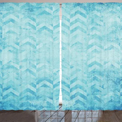 Obrázek produktu pro ARANDE Tyrkysová záclona, geometrický vzor cikcak na starém papíře, moderní umělecký tisk, 280 x 225 cm, tyrkysová