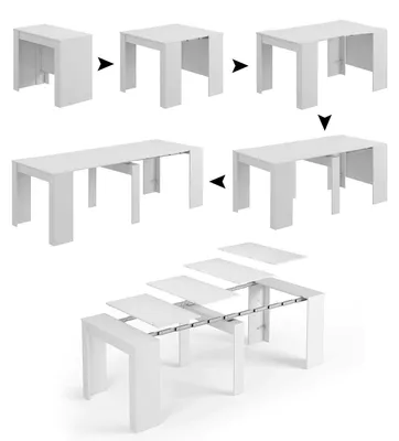 Produktbild von Konsolentisch Dboc, Ausziehbarer Esstisch, Tisch mit Mehrzweckverlängerungen, die auf bis zu 10 Sitzplätze erWeißert werden können, 51/237x90h78 cm, Glänzend Weiß