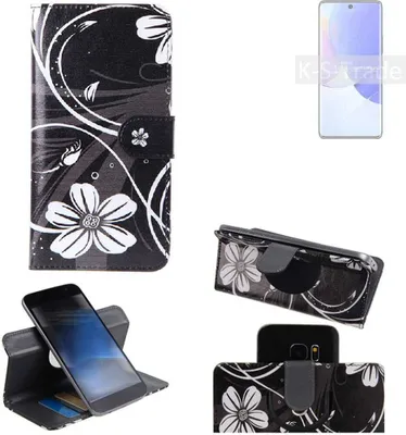 Produktbild von K-S-Trade Schutzhülle Handyhülle kompatibel mit Huawei nova 9 Hülle 360° Wallet Case ''Flowers'' Klapphülle Hülle schwarz-weiß 1x