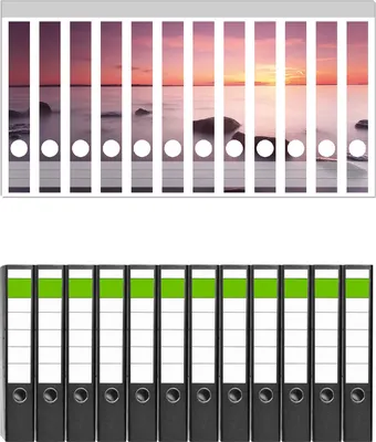 Produktbild von Wallario 12 Stück schmale Ordner inkl. Klebeetiketten mit Motive Nebel am See bei Sonnenuntergang -  Set mit Rückenschildern / Ordnerrücken Stickern