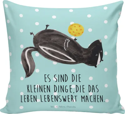 Produktbild von Mr. & Mrs. Panda Kissen 40x40 Stinktier Ball - Türkis Pastell - Geschenk, kuschelkissen, mikrofaser kopfkissen, Wildtier, Stinker, Weisheit, Deko, Dekokissen, Kuschel
