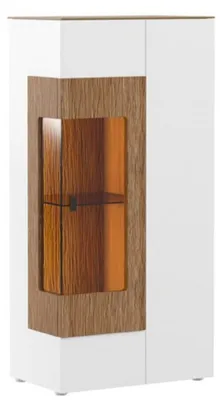 Produktbild von Casa Padrino Eckvitrine Weiß / Braun 65,8 x 40 x H. 138,3 cm - Moderner Beleuteter Massivholz Vitrinenschrank - Wohnzimmer Schrank - Wohnzimmer Möbel