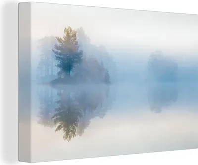 Produktbild von OneMillionCanvasses® - Leinwandbilder - 140x90 cm, Nebel zwischen Bäumen, Wandbilder Kunstdruck Wanddekoration - Foto auf Leinwand - Gemälde auf Holzrahmen