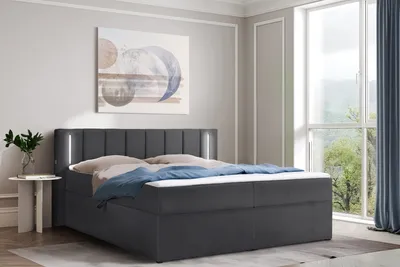 Produktbild von Polsterbett 180 x 200 cm mit Bettkasten und Matratze, Bonellmatratze H3, 2 USB-Ports, LED Beleuchtung, Graphit Velours Velvet Iseria
