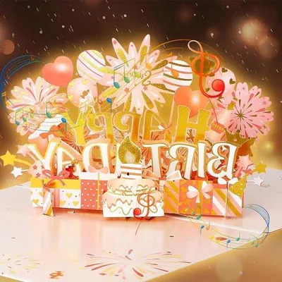 Image de Carte d'anniversaire géante en 3D avec lumières et musique pour garçons et filles