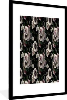 Produktbild von MuchoWow® MuchoWow® Gerahmtes Poster Blumen - Rosa - Rosen - Anemone 60x90 cm - Poster mit zchwarzem Bilderrahmen - Dekoration - Wandposter Wohnzimmer - Hochwertig