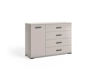Produktbild von Kommode FINO II mit 4 Schubladen und Tür, Modernes Sideboard mit Stauraum, Wohnzimmerschrank für Wohnzimmer, Schlafzimmer und Esszimmer, Schwarz