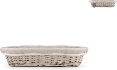 Obrázok produktu pre Oválny košík na chlieb H&H z prútia a sivej tkaniny, 43 x 18 x 10 cm