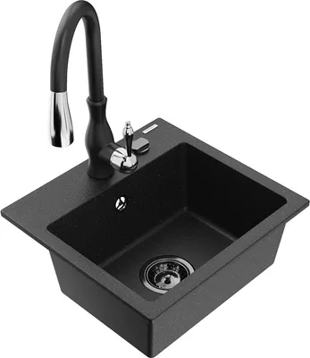 Produktbild von Mexen Milo 1-Becken-Granit-Spüle mit Mischbatterie Savita, Schwarz/Silbermetallic- 6505-73-672601-70-B